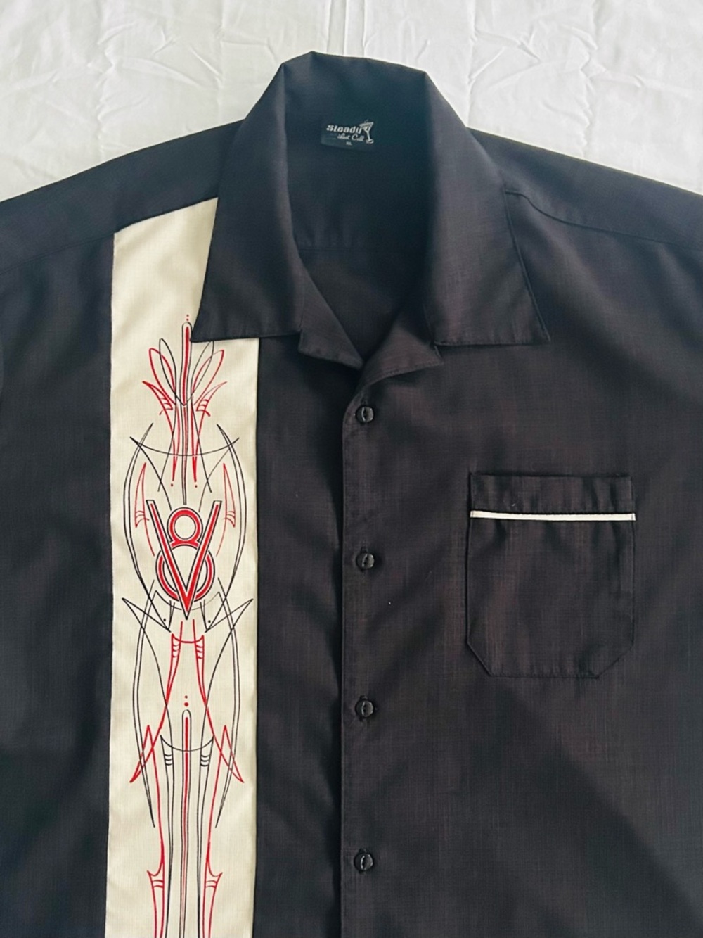 Retro 50’s Steady Clothing V8 Pinstripe Panel Bowling Shirt - Picture 14 of 14